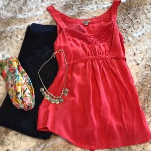 Coral Silk Tie back tank top